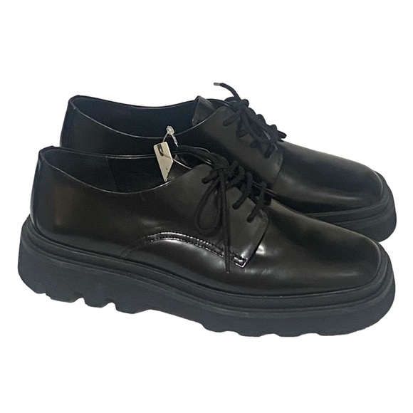 Maeve Black Patent Leather Rhys Lace Up Square Toe Loafers Size EU 38 US 8 - Picture 3 of 9